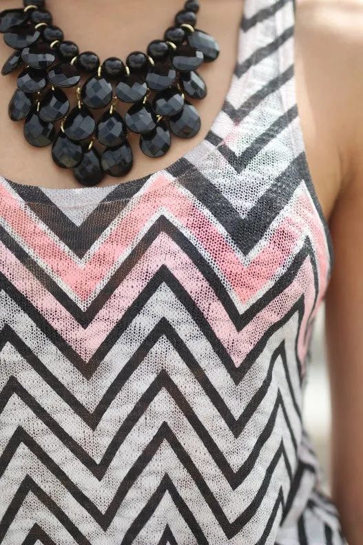 Peach and Black Chevron Tank Top