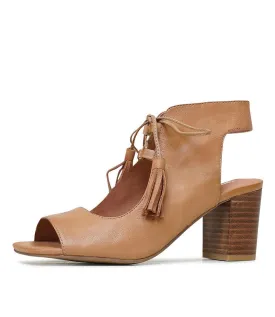 Phenix Dark Tan Leather Heels