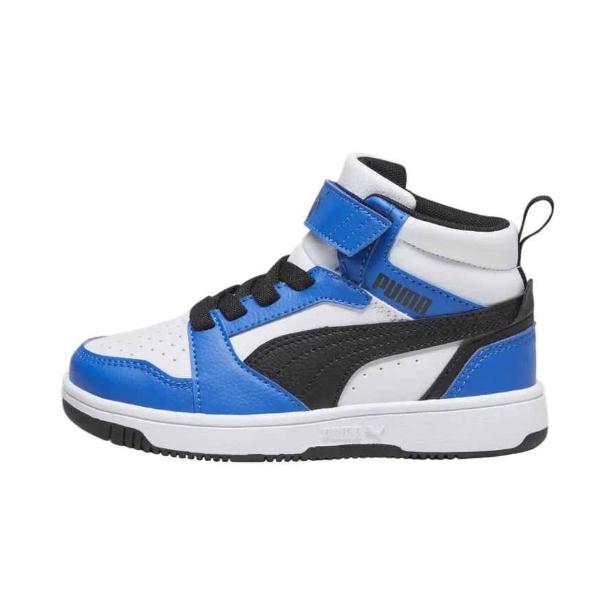 Puma scarpa alta da ragazzi con laccio e strappo Rebound V6 393832-06 bianco-nero-blu