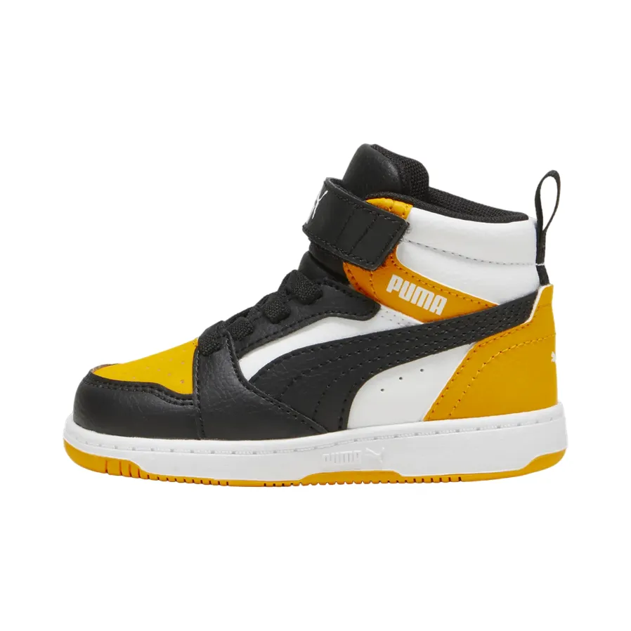 Puma scarpa alta da ragazzi con laccio e strappo Rebound V6 393832-19 bianco-nero-mandarino