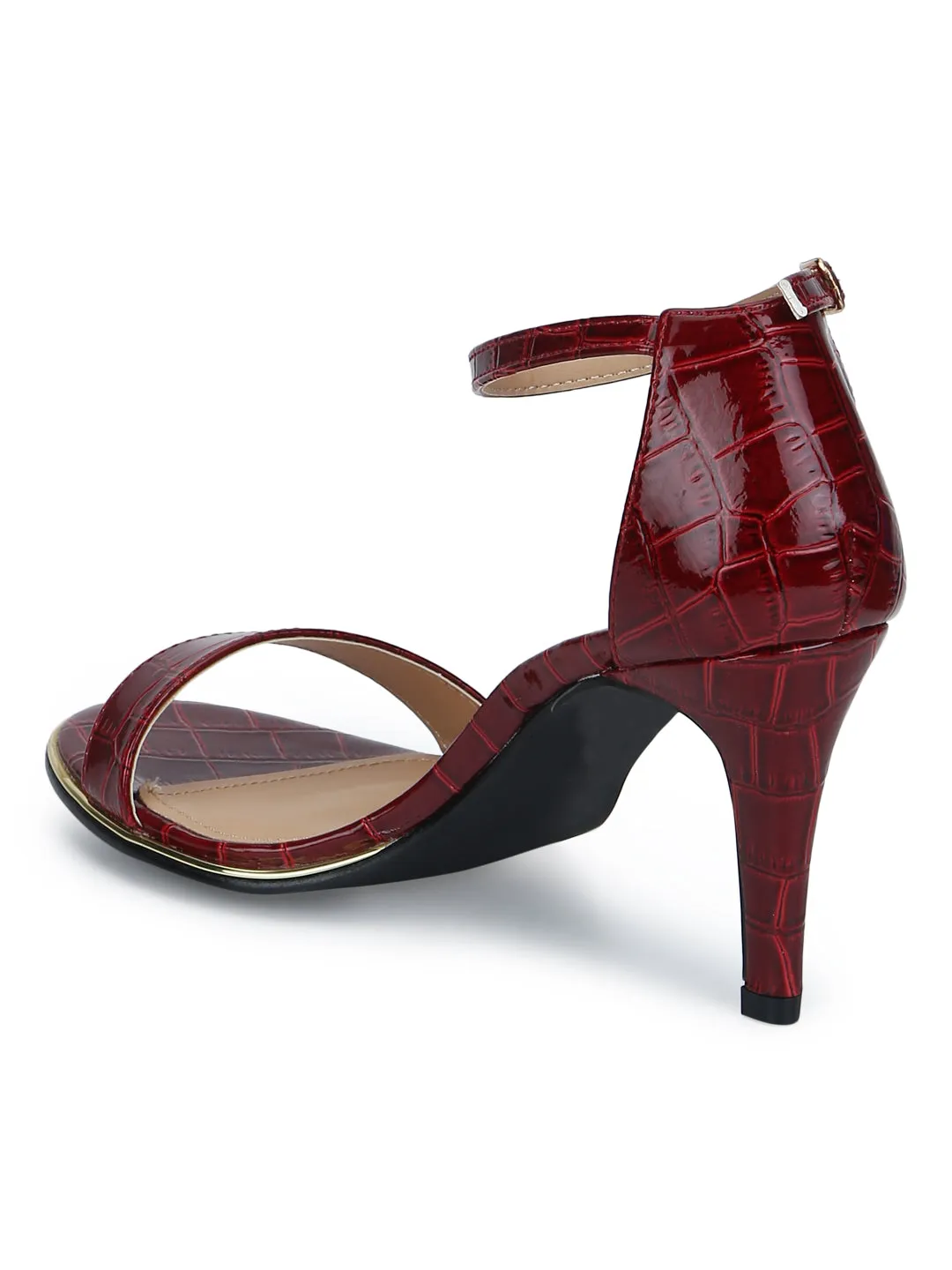 Red Croc Ankle Strap Low Heel Stilettos