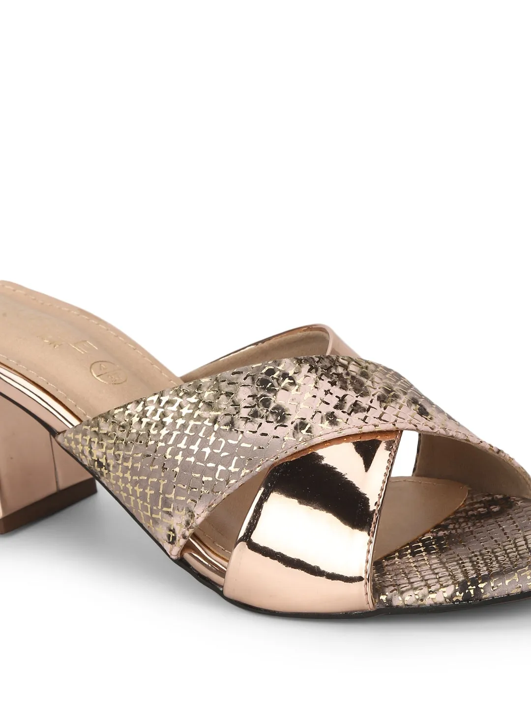 Rose Gold PU Snake Pattern Crossover Mules