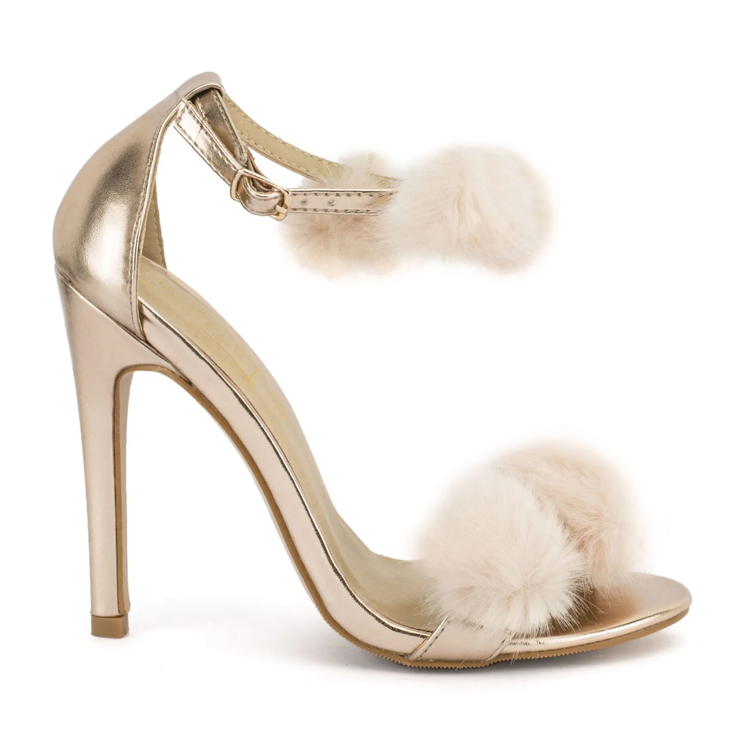 Rosegold Pom Pom Stiletto Sandal