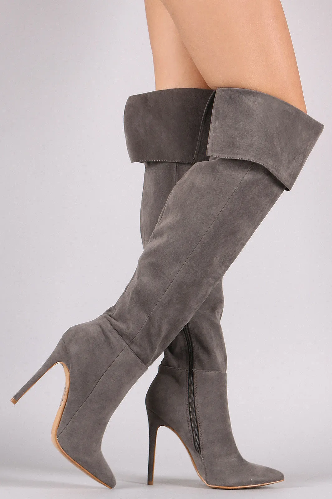 Shoe Republic LA Suede Cuff Pointy Toe Stiletto Boots