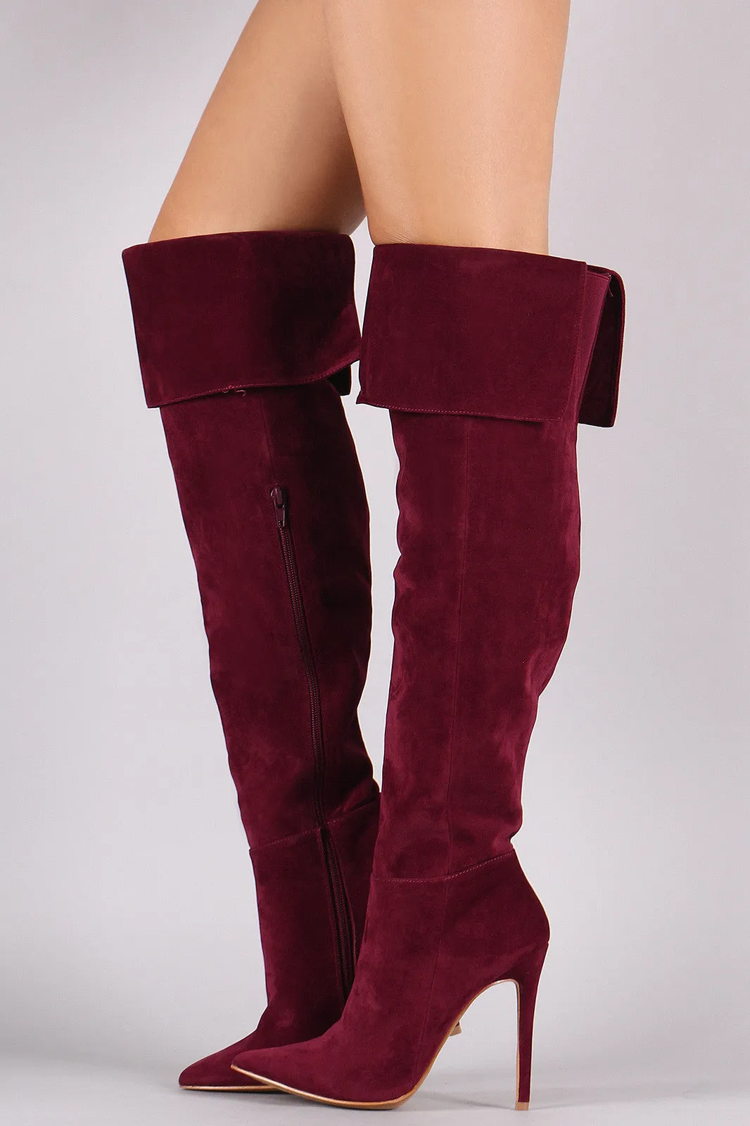 Shoe Republic LA Suede Cuff Pointy Toe Stiletto Boots