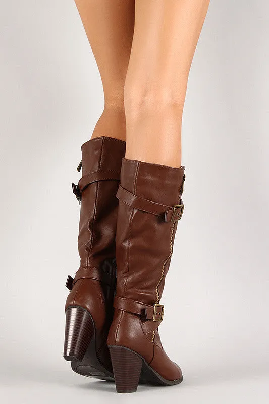 Side Zipper Chunky Heel Knee High Boot