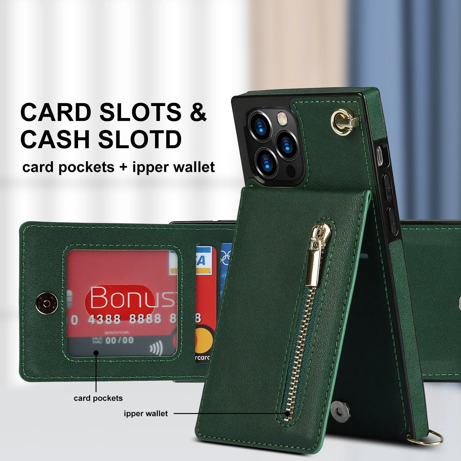 Slim Zipper Wallet Back Case for iPhone - Hands-Free Convenience