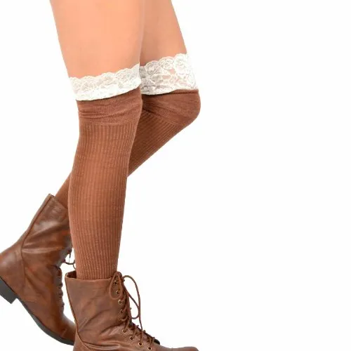 TeeHee Women's Fashion Over the Knee High Socks 4 Pair Combo (Lace Over)