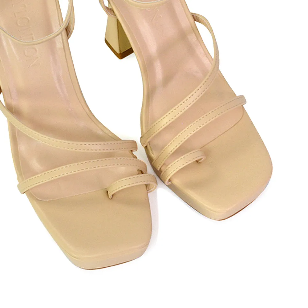 Tessie Strappy Square Toe Post Platform High Heel Sandals in Pink