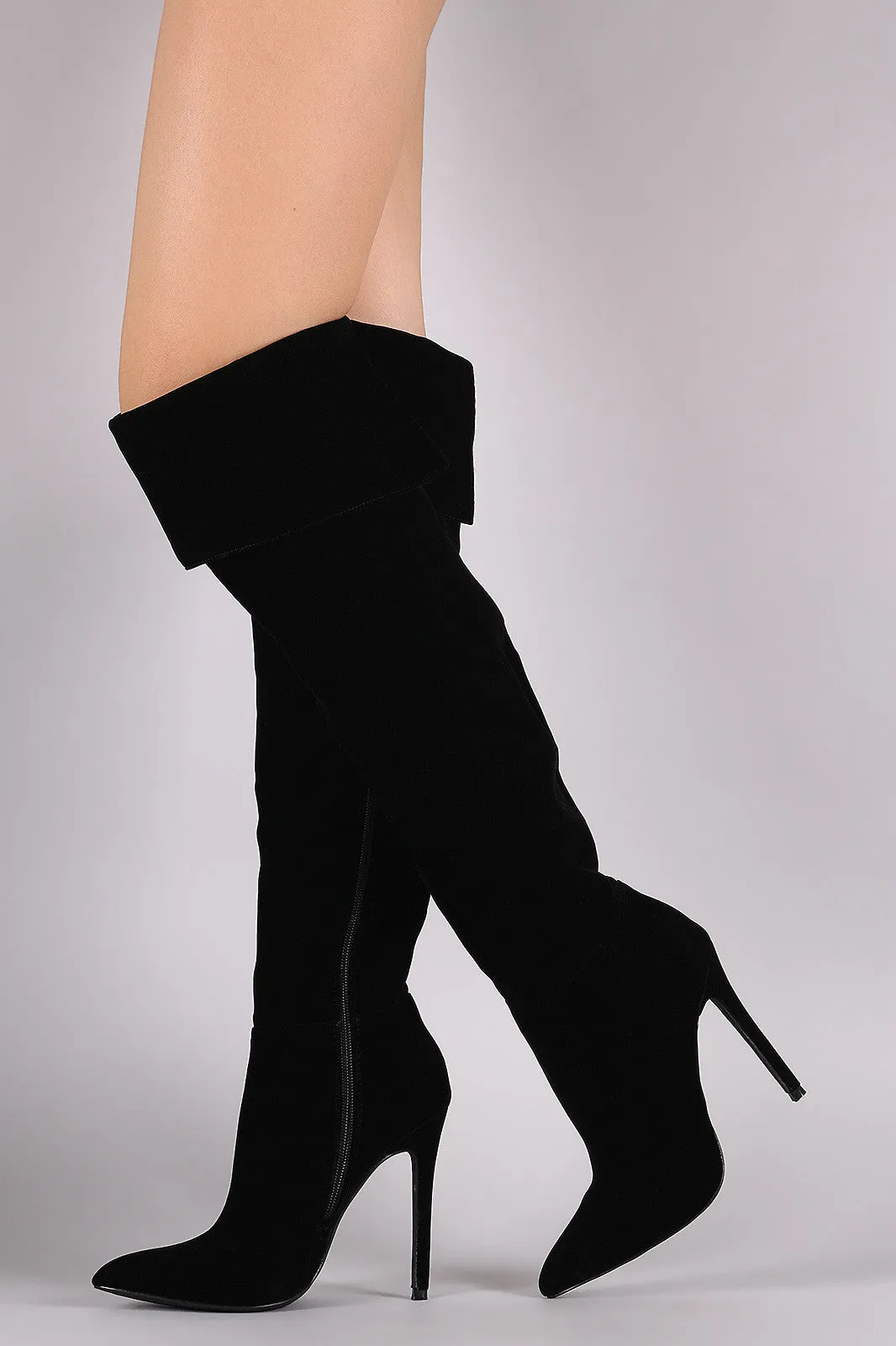 Velvet Pointy Toe Stiletto Over-The-Knee Boots