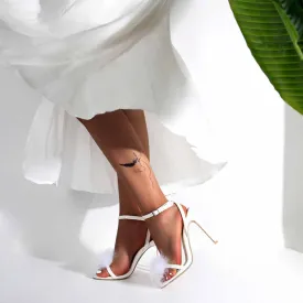 White Fluffy Wedding Shoes High Heeled Sandals for a Lady to Wear to a Summer Party