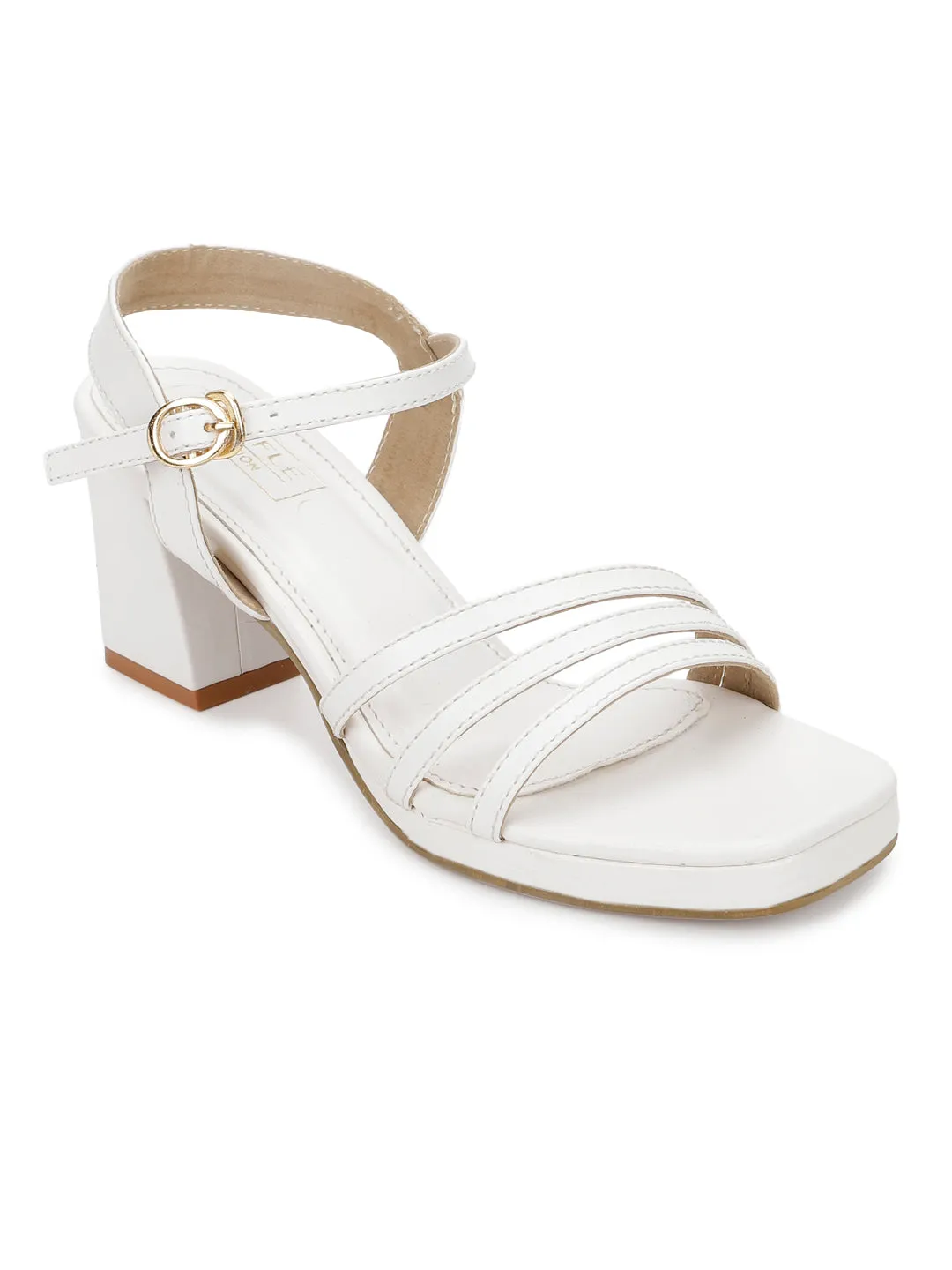 White PU Strappy Block Sandals (TC-SLC-2103-WHT)