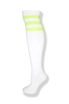 White with Neon Green Stripes Knee High Sock