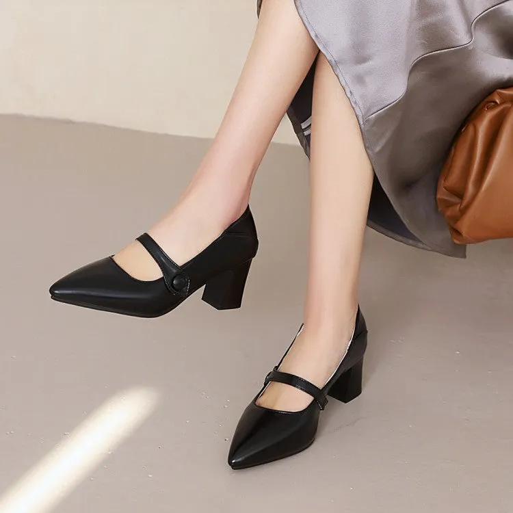 Women Pointed Toe High Heel Chunky Pumps