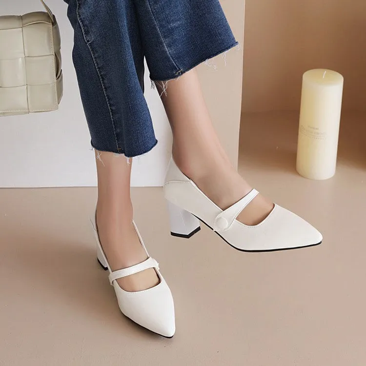 Women Pointed Toe High Heel Chunky Pumps