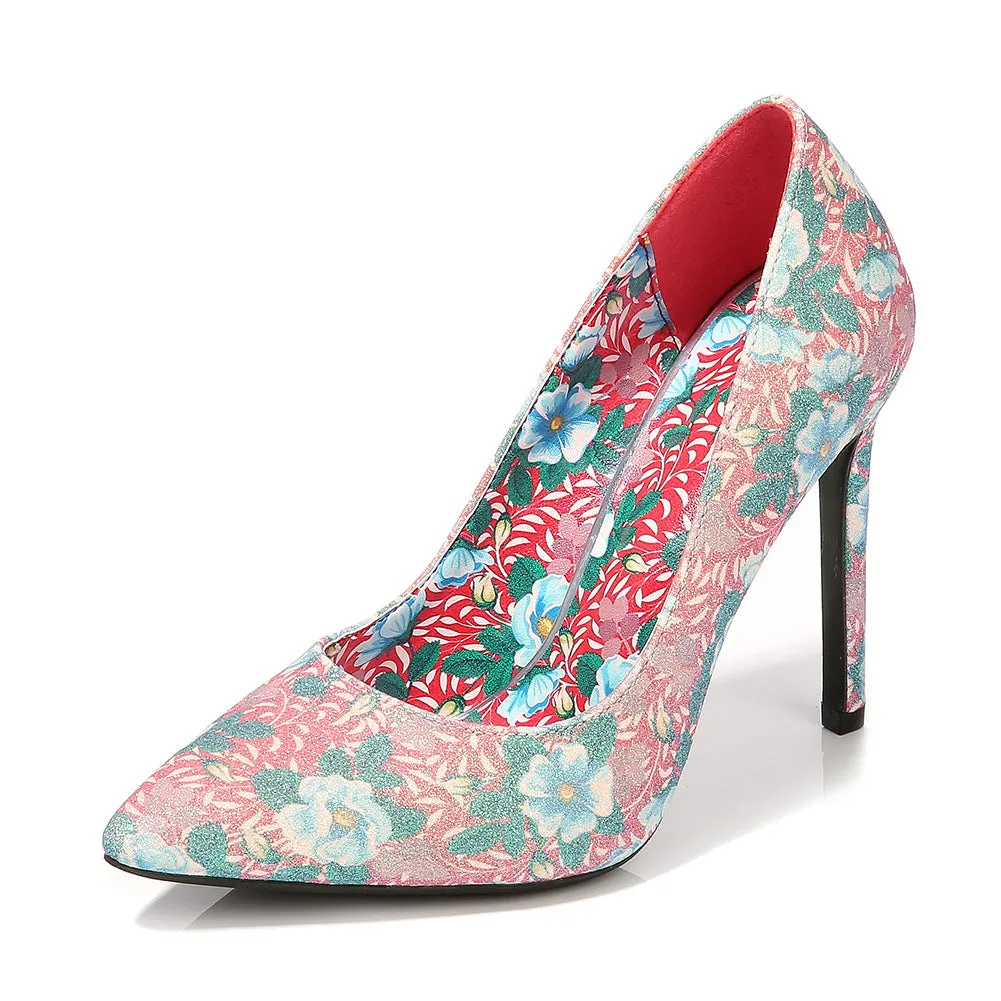 Women's Flora Printed Pointed Toe Shallow Stiletto Heel Pumps