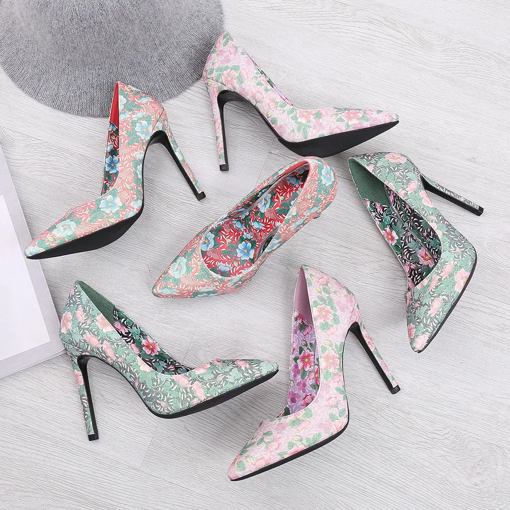 Women's Flora Printed Pointed Toe Shallow Stiletto Heel Pumps