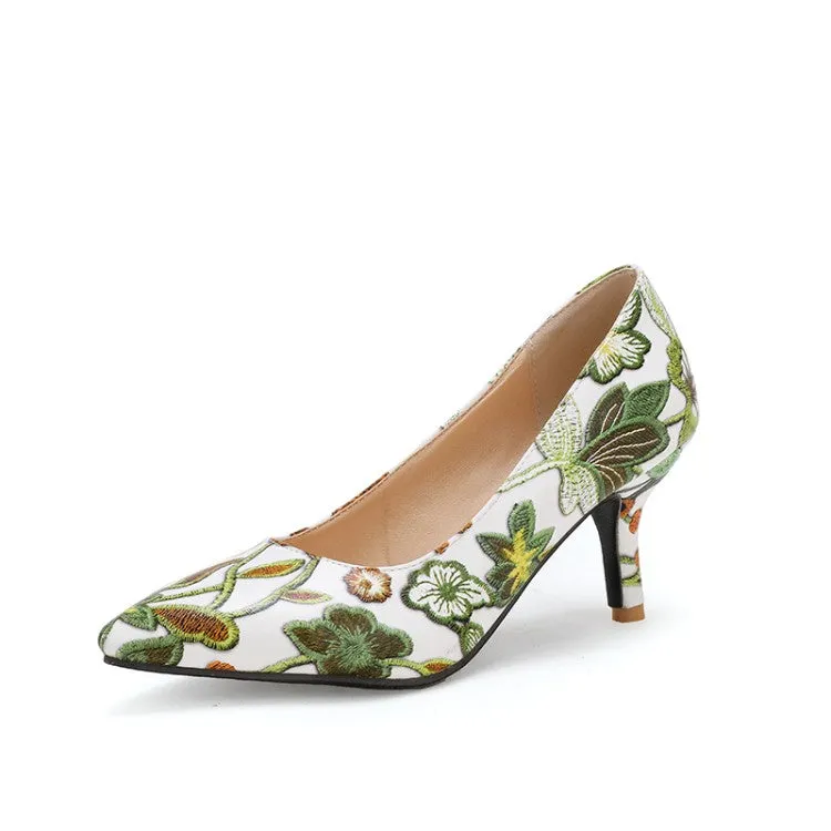 Women's Flower Printed High Heel Thin Heeled Pumps