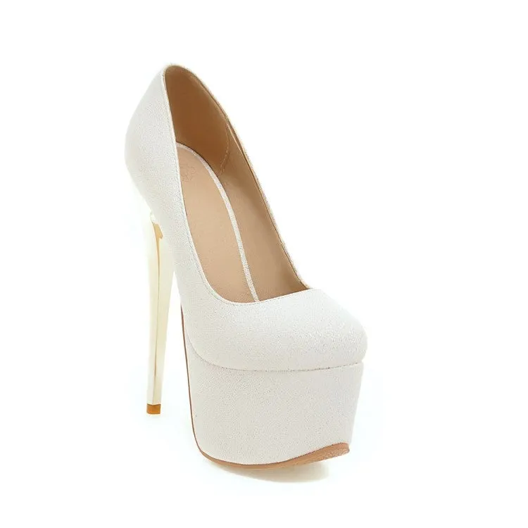 Women's  Glossy Almond Toe Stiletto Heel Platform Pumps Wedding Shoes